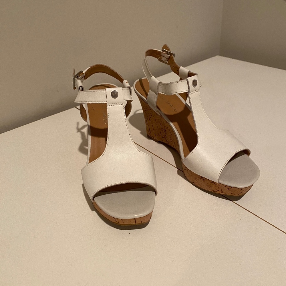 Franco Sarto white leather cork wedge shoe US size 9M